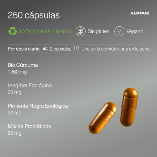 Thumbnail 2 de Curcuma con Jengibre y Pimienta Negra PROBIÓTICOS de Aldous Bio – 250 cápsulas