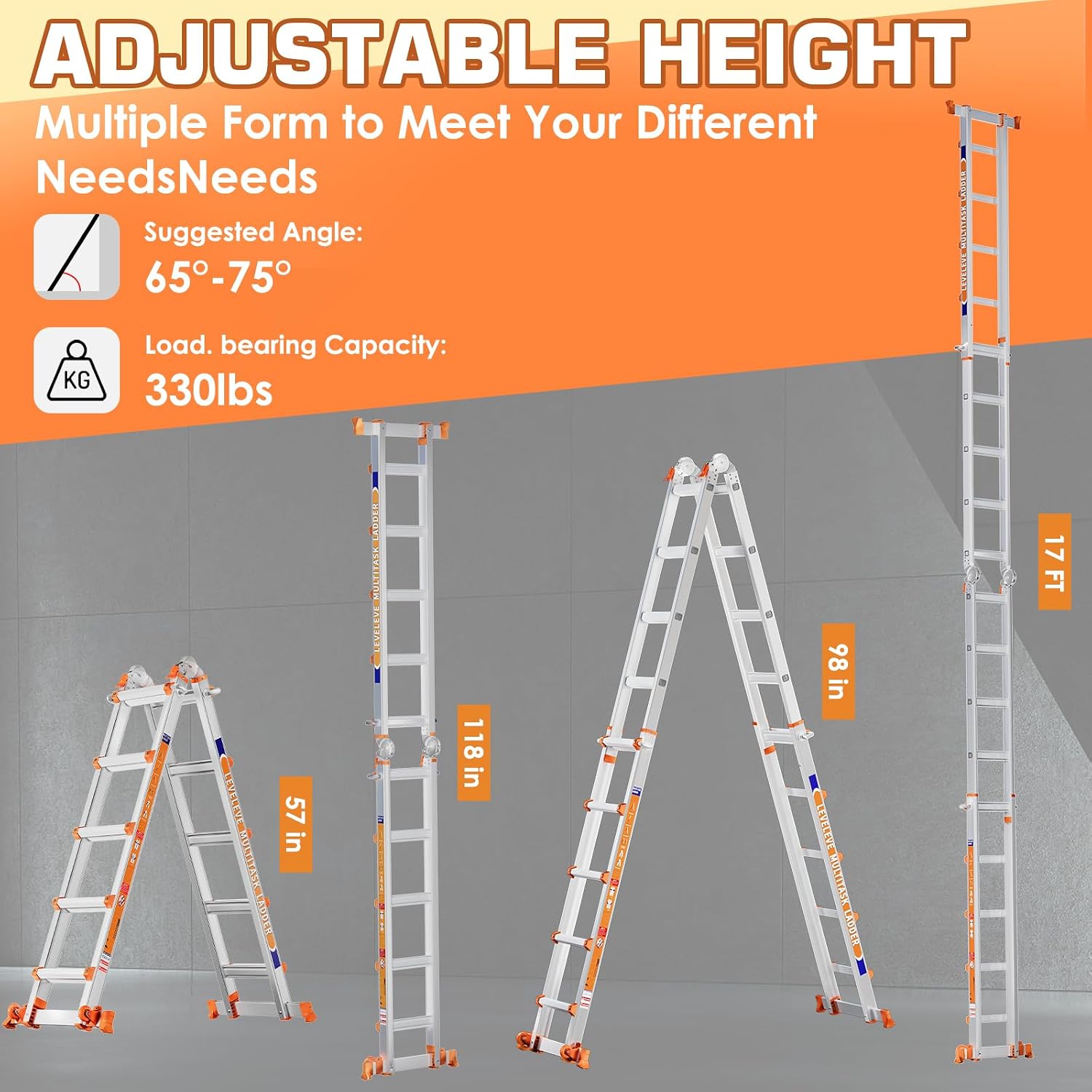Detalle 2 de LEVELEVE 001 5-Step Multi-Position Ladder, 17-Foot Extension with Wheels