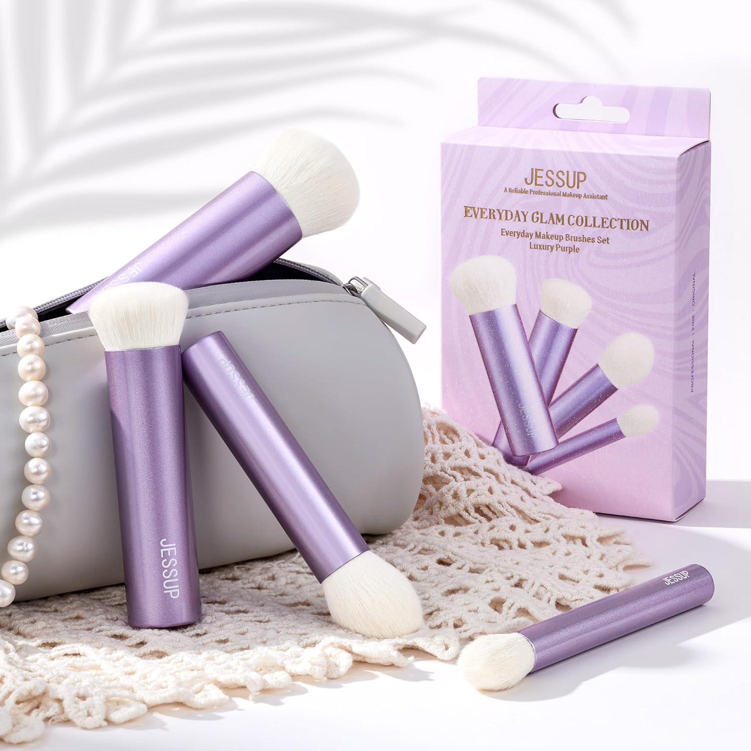 Detalle 2 de Jessup Pinceaux Maquillages Lot de 4 Pinceaux Kabuki Visage – Fibre Synthétique Premium Sans Cruauté ( Violet T517 )