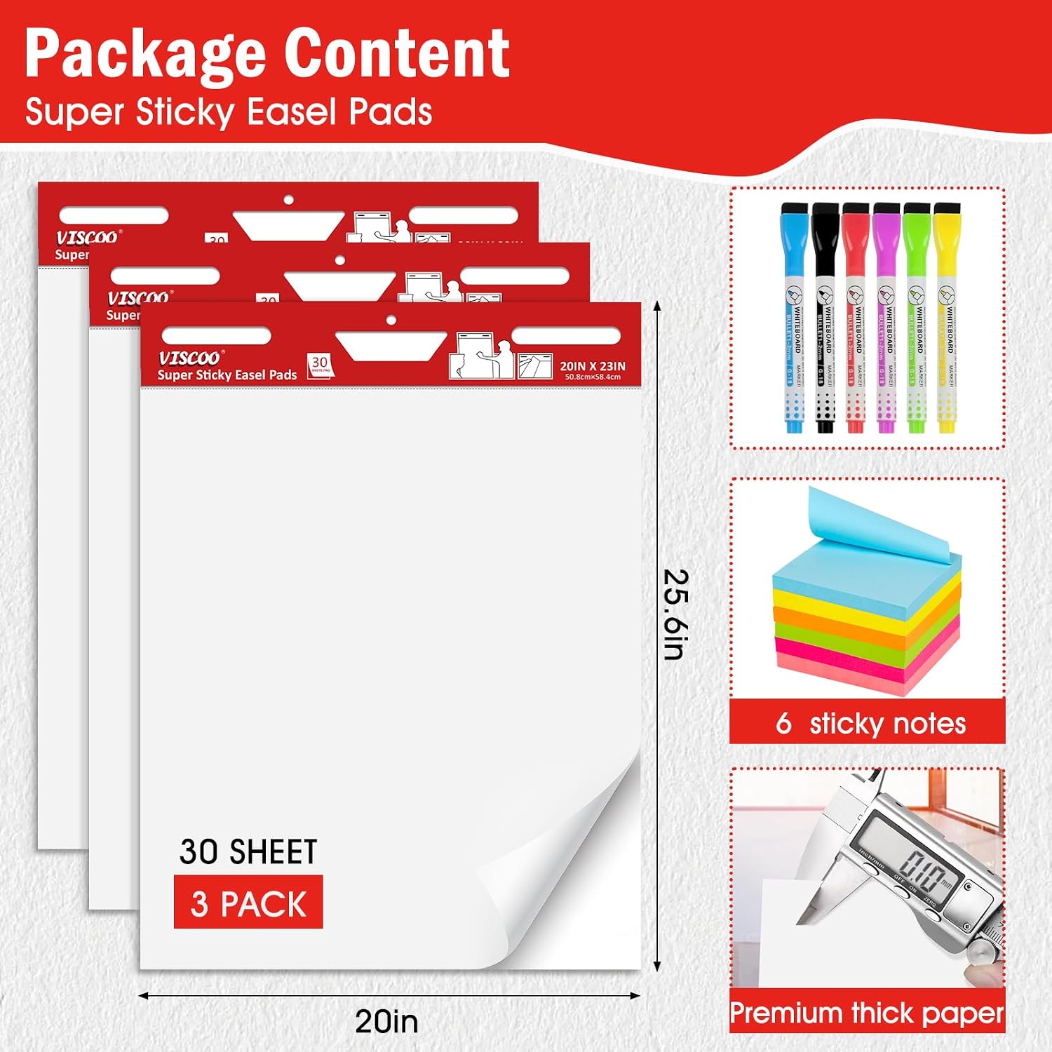 Thumbnail 2 de VISCOO Thickened Sticky Easel Pad, 20 x 23-Inch, 3-Pack, 90 Sheets