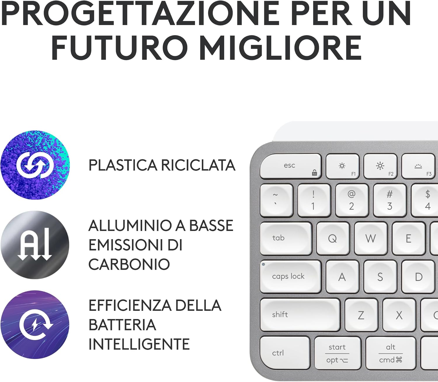 Thumbnail 4 de Logitech MX Keys S Tastiera Wireless Bluetooth con profilo basso e tasti programmabili, layout italiano QWERTY (grigio chiaro)