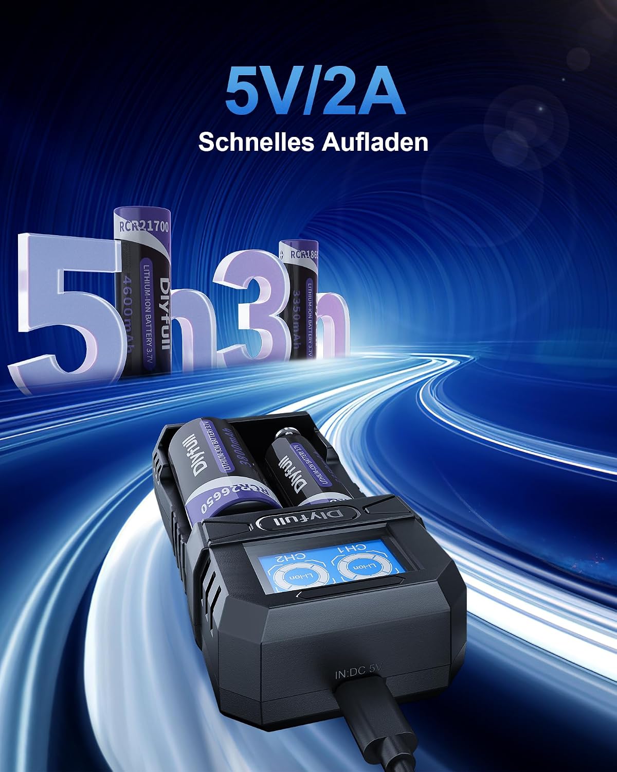 Detalle 2 de Dlyfull 18650 Ladegerät für 3,7 V Akkus
