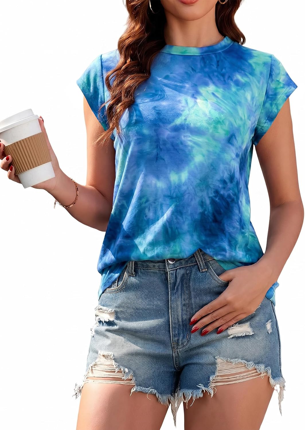 Detalle de SENBATU Damen T-Shirt – Sommer-Top mit Rundhals, locker fallender Schnitt