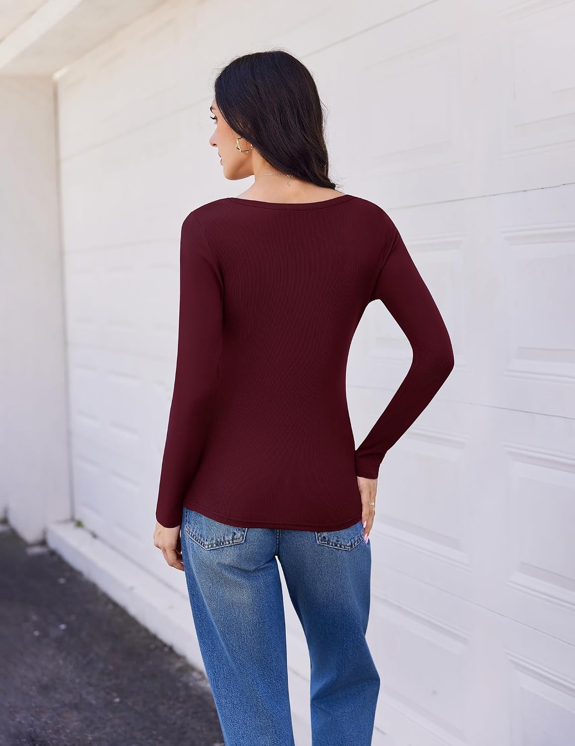 Detalle 2 de Ekouaer 3-Pack Women's Ribbed V-Neck Thermal Shirts, Long Sleeve