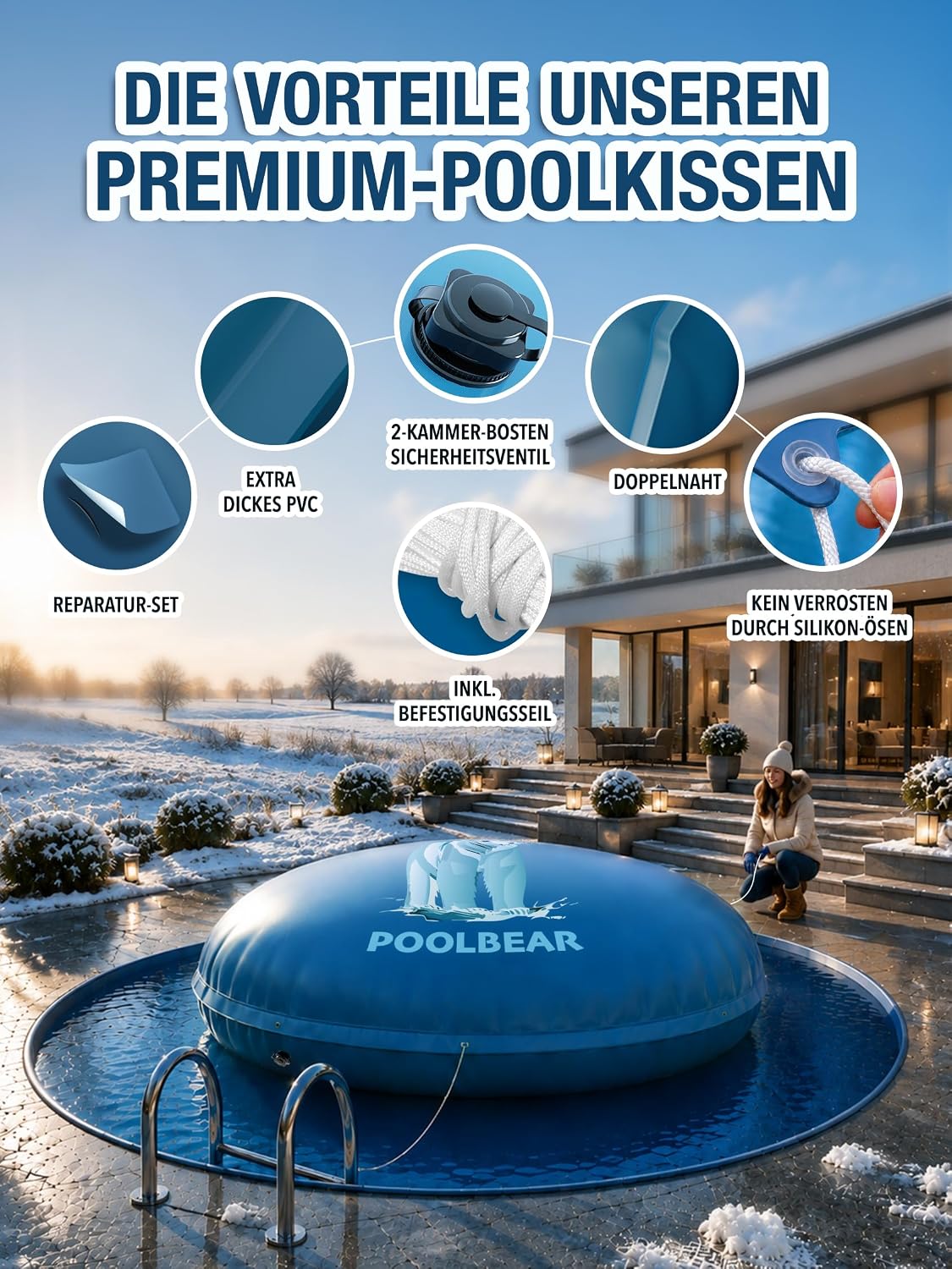 Detalle 1 de PoolBear 101-003 poolkudde 300 cm med dubbelsöm och reparationssats