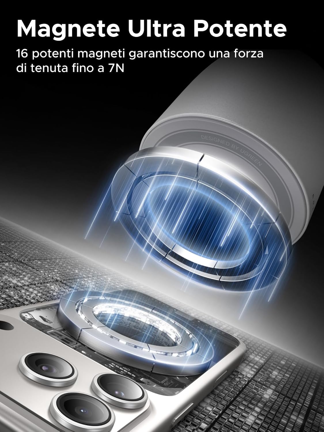 Detalle de UGREEN Zapix Caricatore Wireless iPhone Qi2 25W 2-in-1 con supporto magnetico (Qi2, bianco)