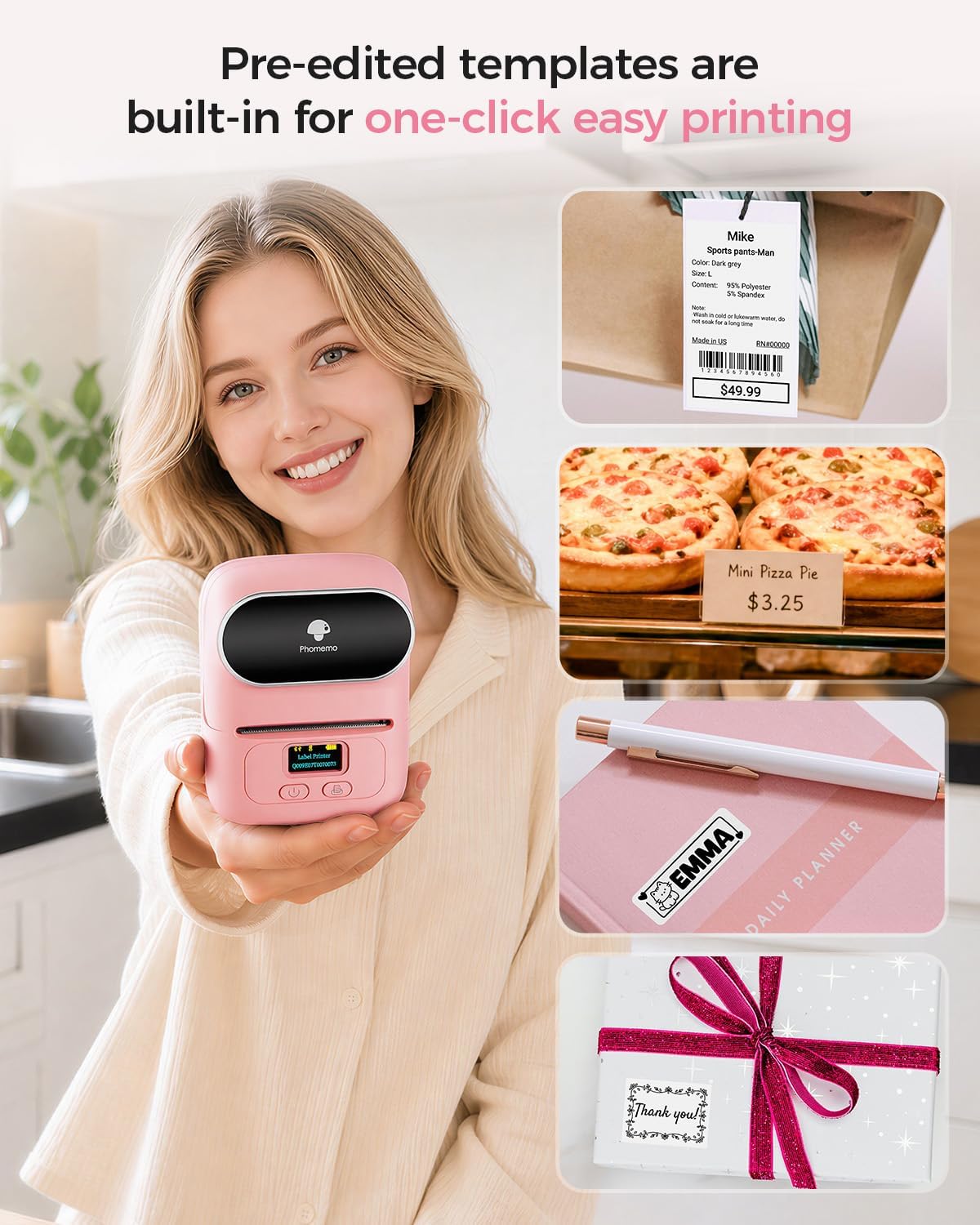 Detalle 2 de Phomemo Label Printer M110 Mini Bluetooth Thermal Label Maker (Pink)