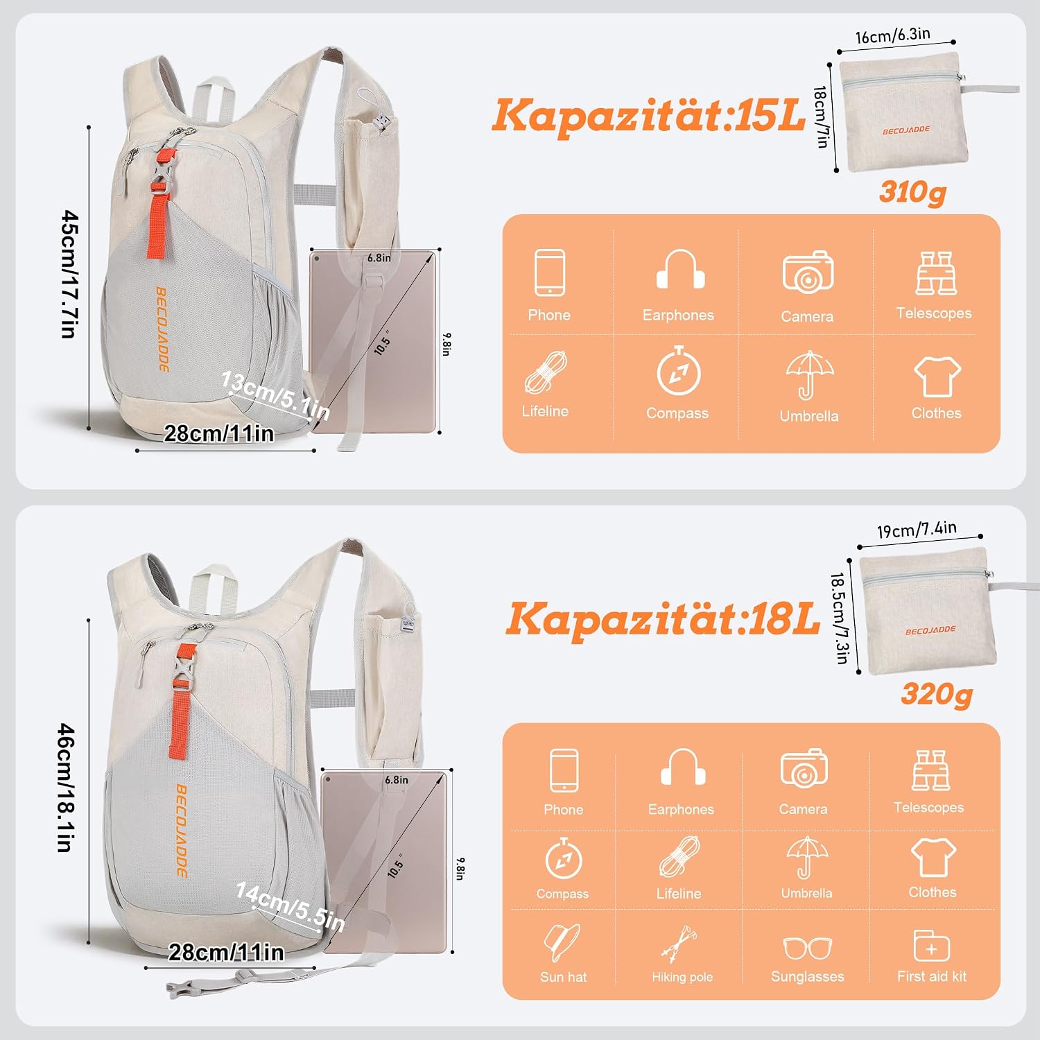 Thumbnail 3 de BECOJADDE 15L Wanderrucksack
