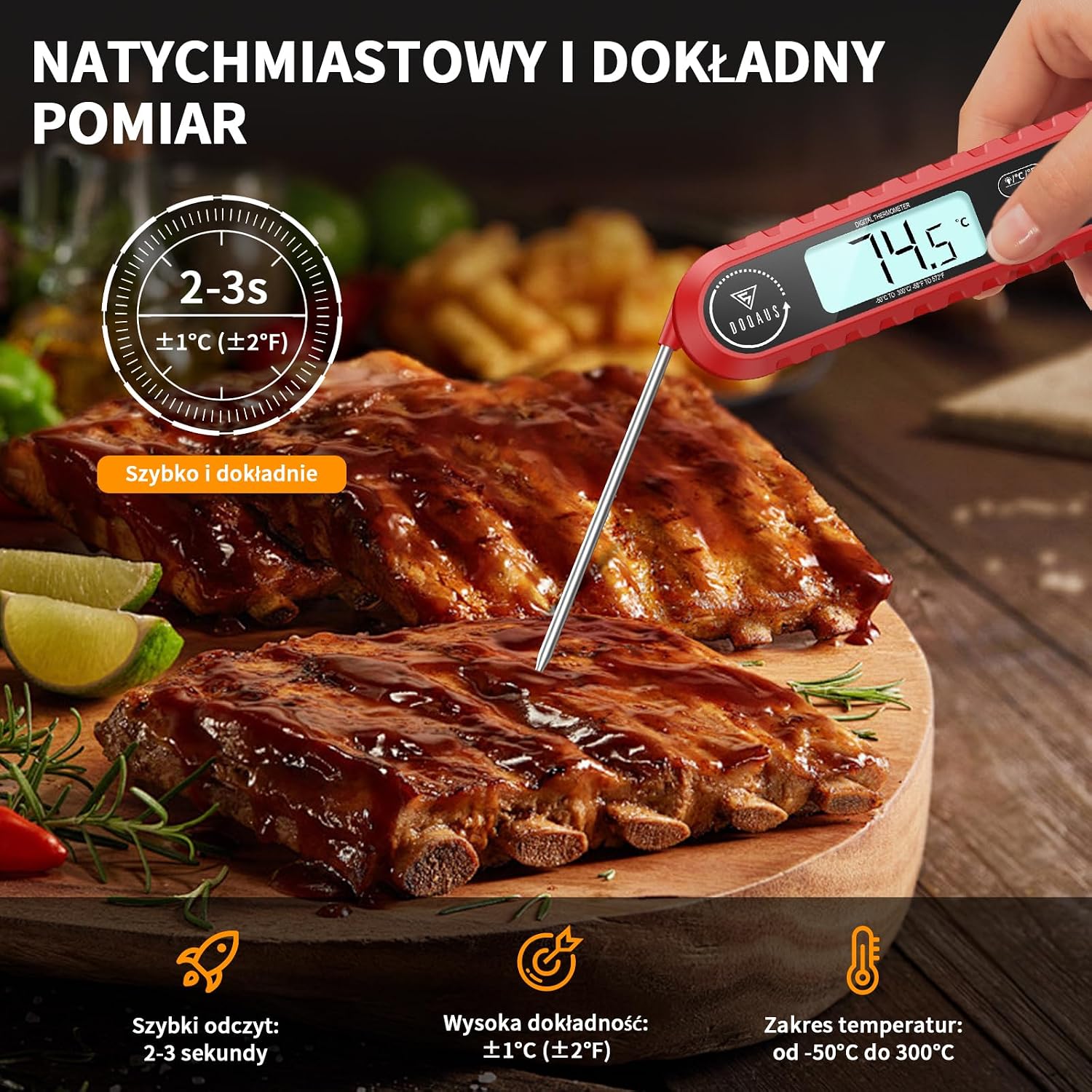 Detalle 2 de DOQAUS CP8 PRO – termometr do mięsa z 2 sondami, alarmem i podświetleniem