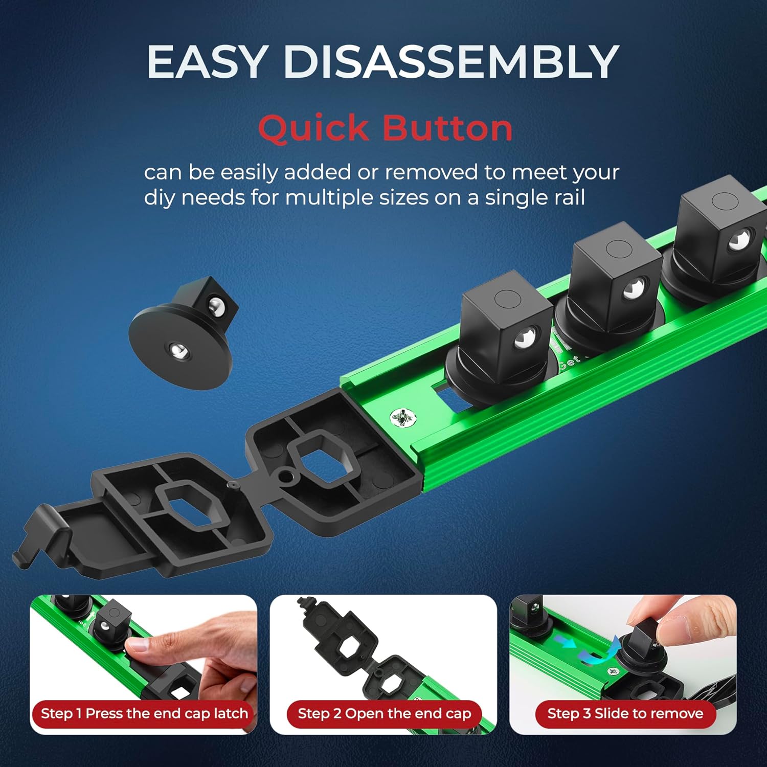 Thumbnail 5 de Reniteco Magnetic Socket Organizer Set (3PC) with 1/2-Inch Drive Aluminum Rail, 360° Swivel Holders