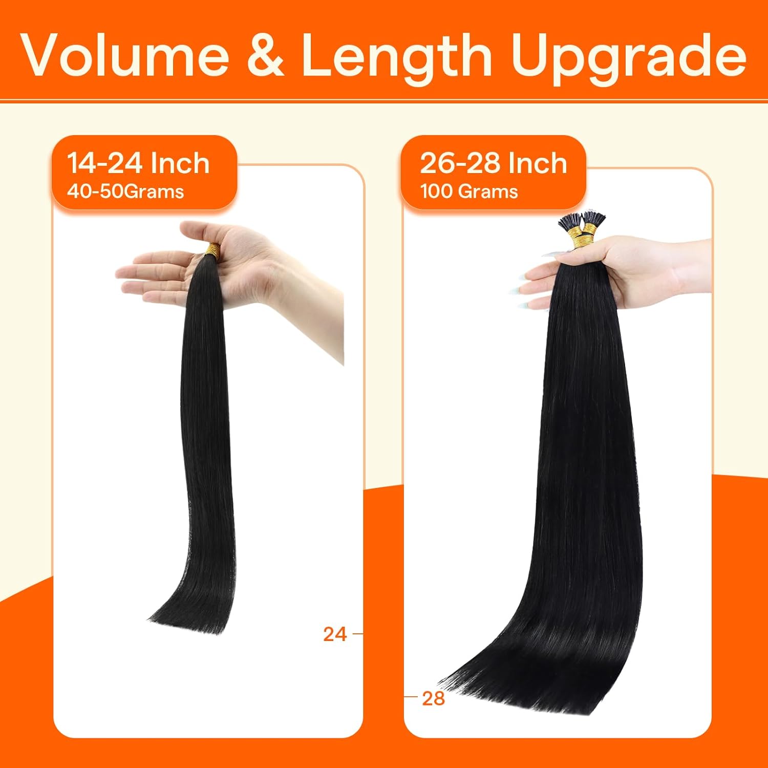 Thumbnail 4 de Full Shine Itip Human Hair Extensions 24 Inch (Jet Black) – I Tip, 100 Grams, 100 Strands