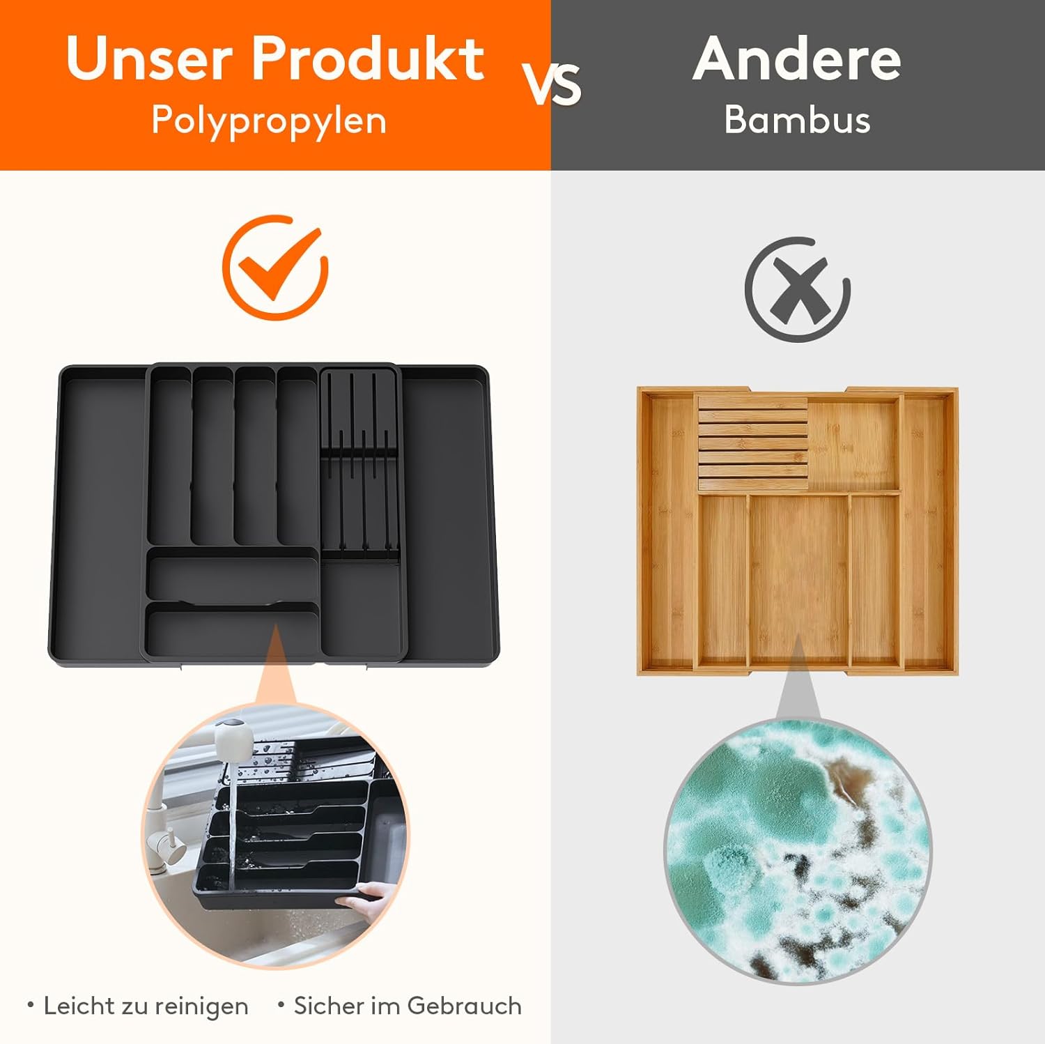 Thumbnail 4 de Lifewit verstellbarer Besteckkasten aus Kunststoff für Schubladen – 40 cm Tiefe, erweiterbar, 9 Fächer