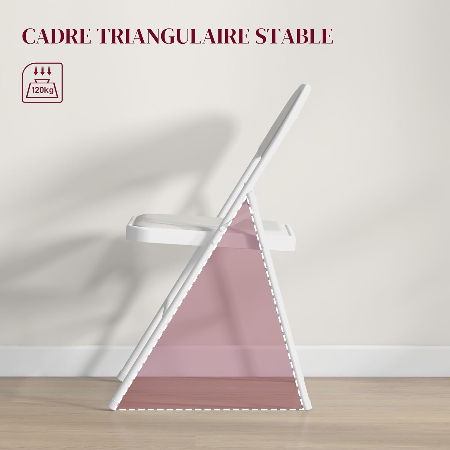 Detalle de HOMCOM Lot de 4 chaises pliantes de salle à manger en acier, coussin synthétique – 45 x 46 x 78 cm, blanc