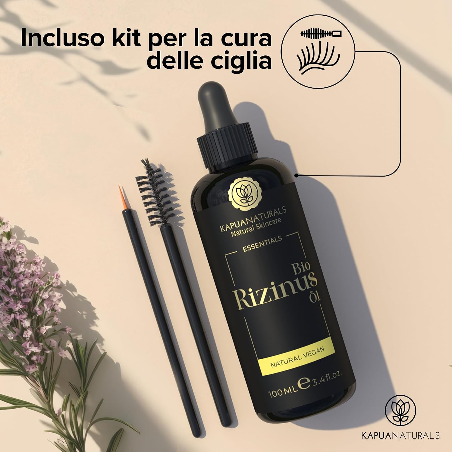 Detalle de Olio di ricino biologico 100 ml – spremuto a freddo, puro, vegan e multifunzionale