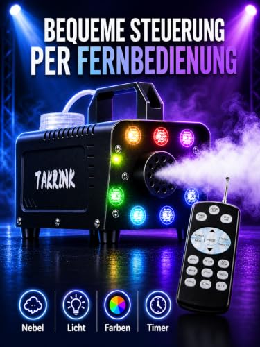 Detalle de TAKRINK Nebelmaschine 900W mit RGB LED – Rauchmaschine mit Fernbedienung, 16 Farben