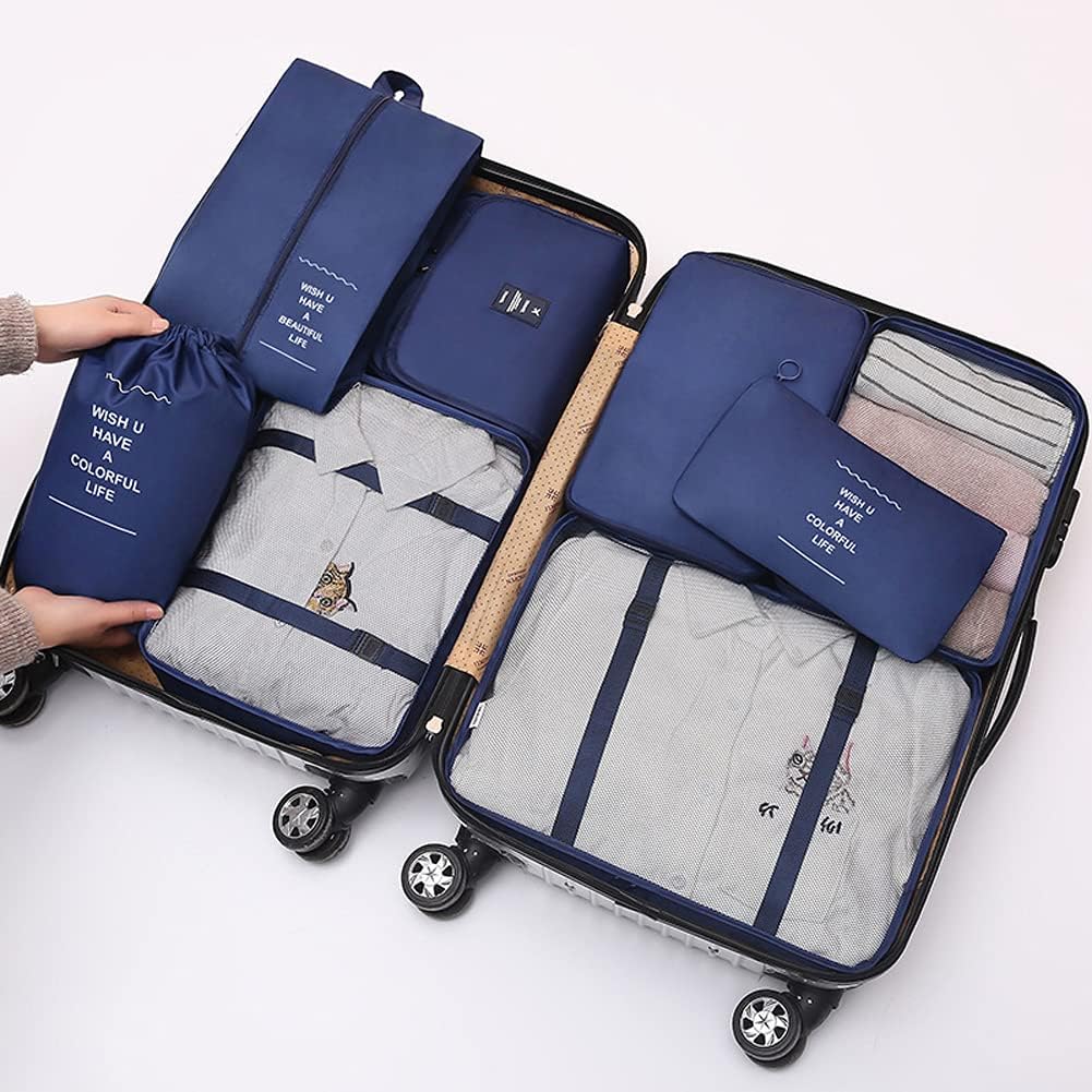 Detalle de Toifucos Travel Packing Cubes 8-Piece Set (Navy Blue) – Multifunction Luggage Organisers
