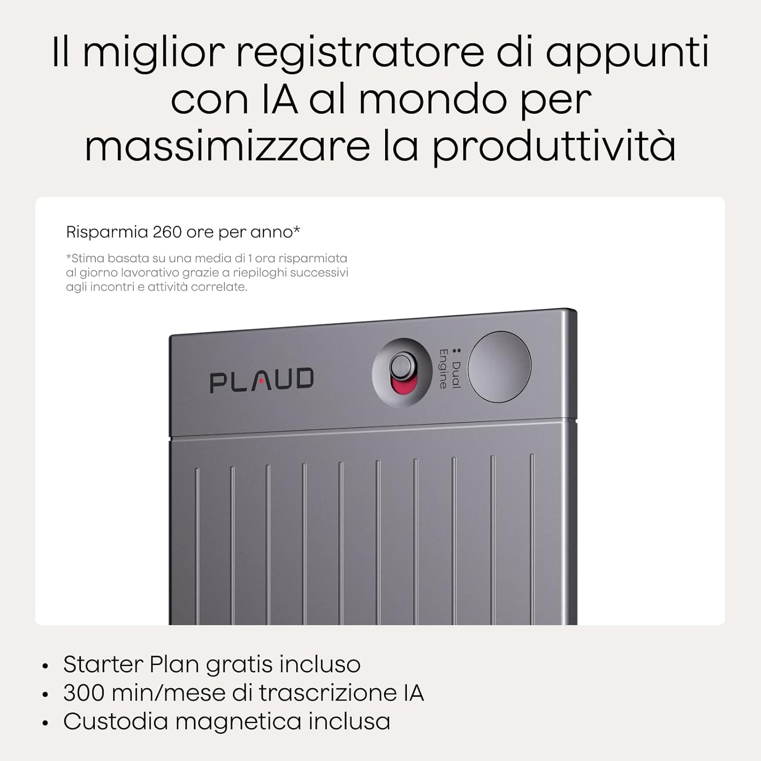 Detalle de Plaud Note Registratore Vocale AI Professionale: trascrizioni multilingue, riassunti e gestione sicura per riunioni e lezioni