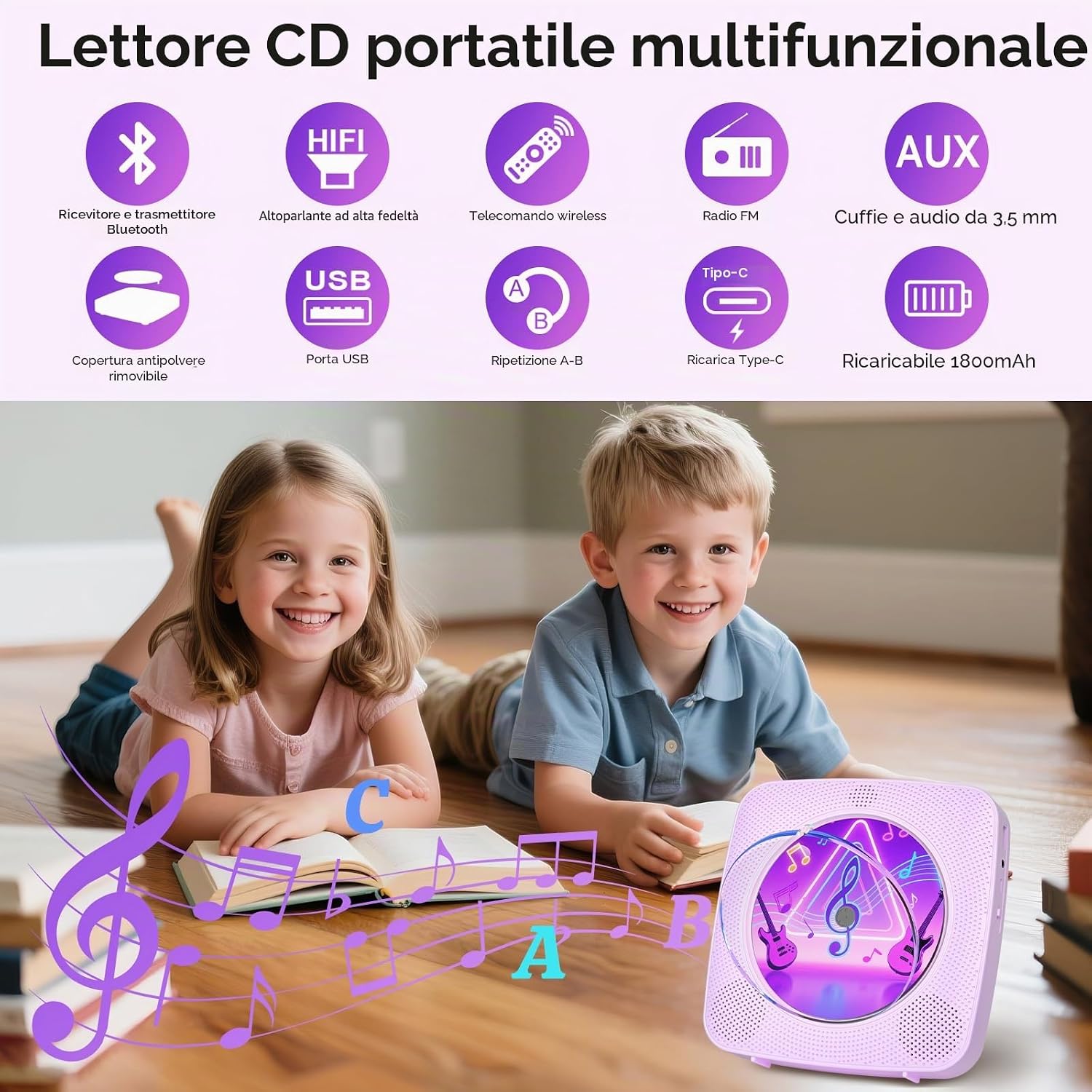 Thumbnail 1 de Lettore CD Portatile HiFi Kegaudio: Lettore CD Bluetooth con altoparlante integrato, montaggio a parete o uso da tavolo