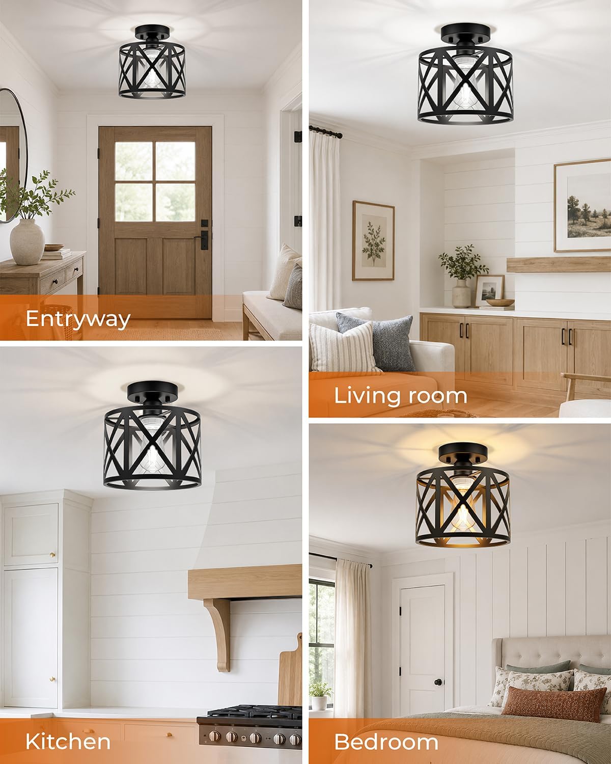Thumbnail 6 de BLNAN 00 316 Semi-Flush Ceiling Light, 8-Inch Matte Black Metal Cage, E26