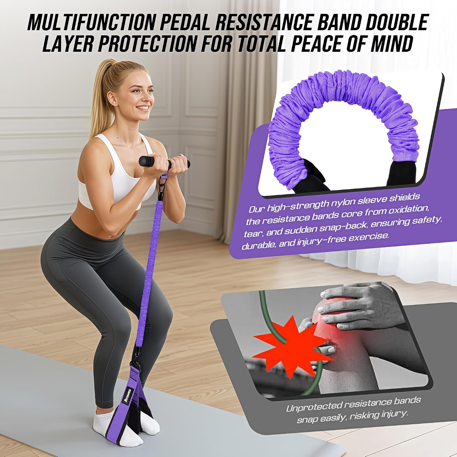 Detalle de Ayombo Upgrade Pedal Resistance Band with Handle: All-in-One Full-Body Training Tool