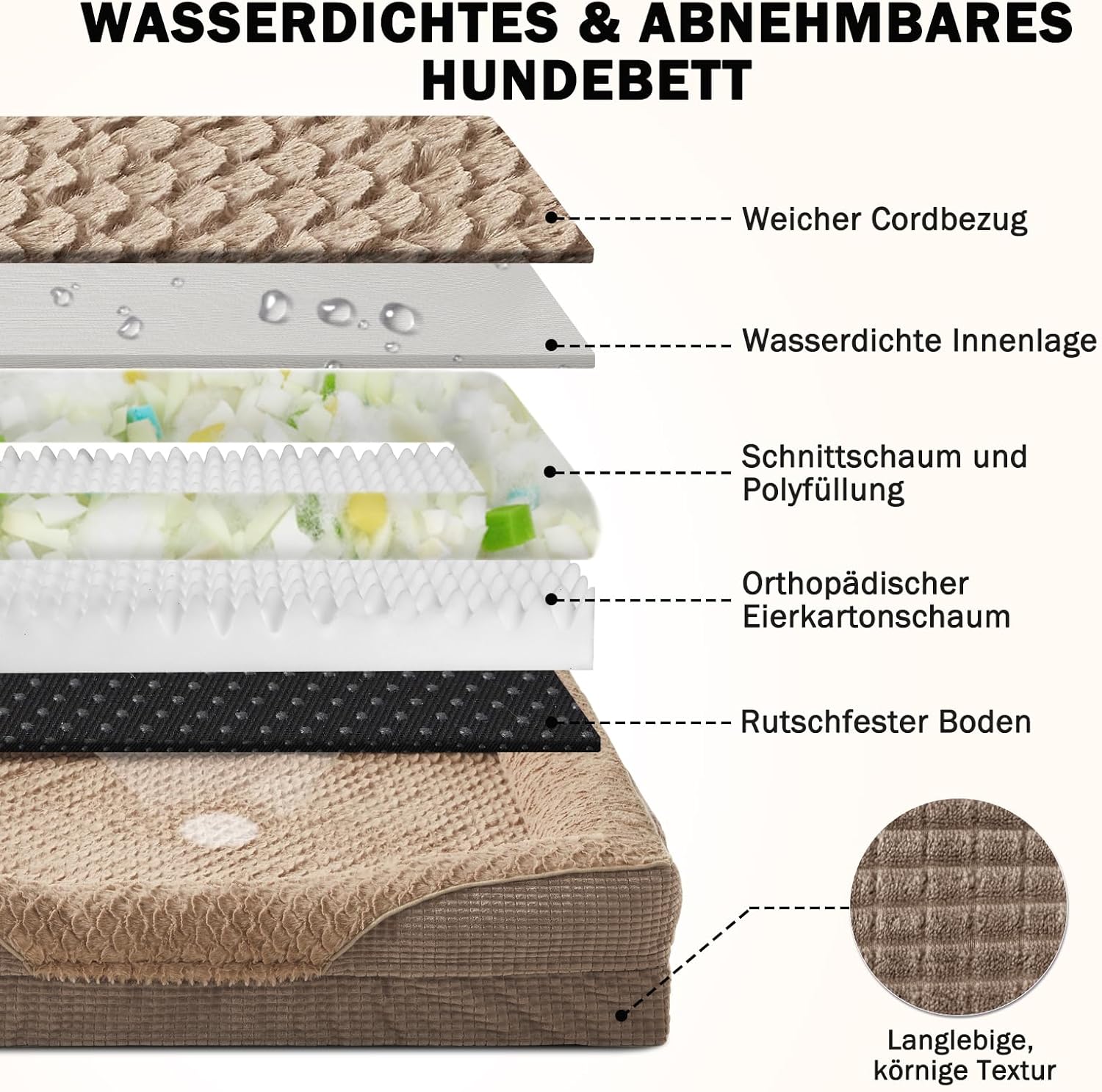 Thumbnail 5 de FURTIME Orthopädisches Hundebett Memory Foam XL (107 x 81 x 19 cm), braun – abnehmbar & waschbar
