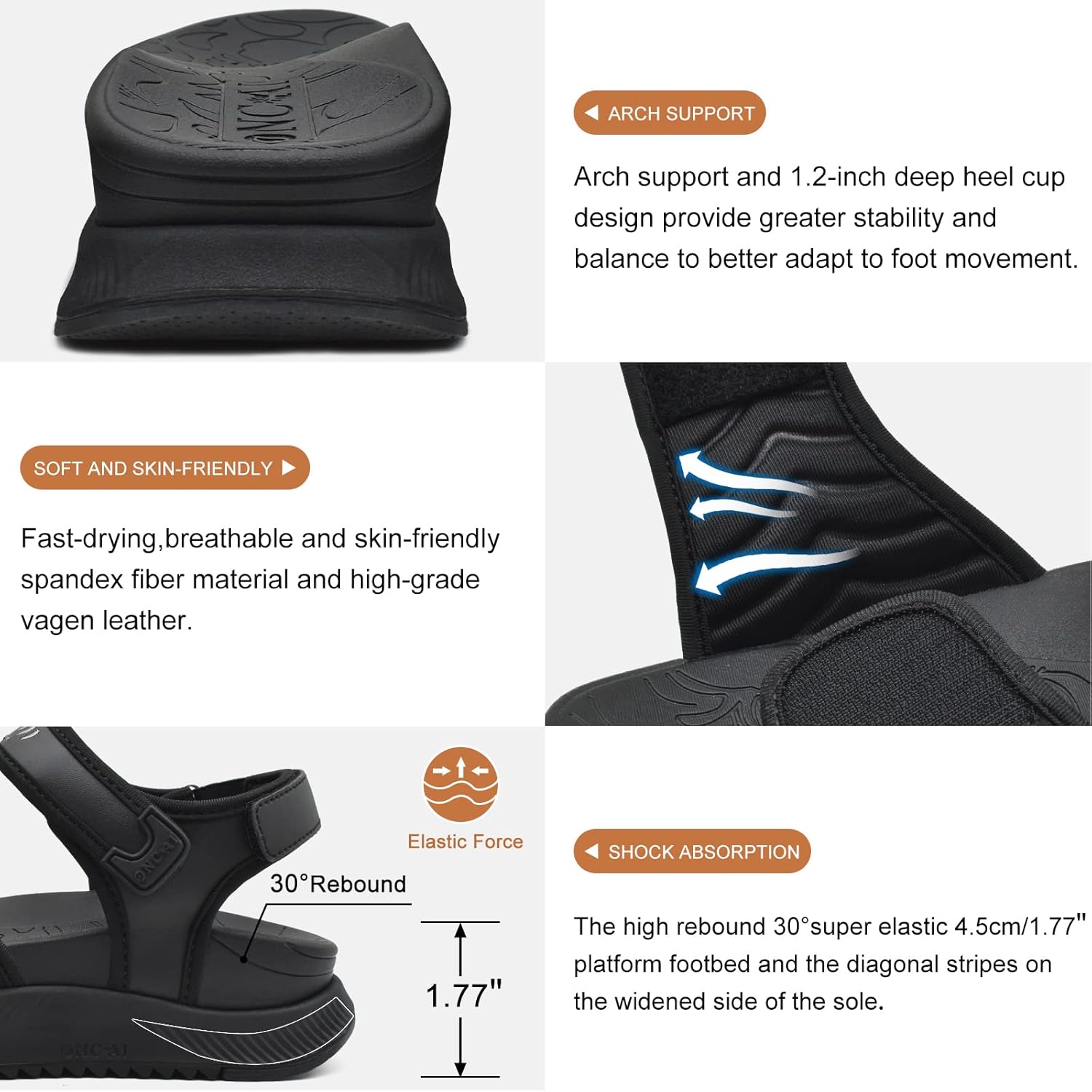 Thumbnail 2 de ONCAI Women’s Walking Sandals with Arch Support & Orthotic Footbed (Plantar Fasciitis) – 3 Adjustable Straps