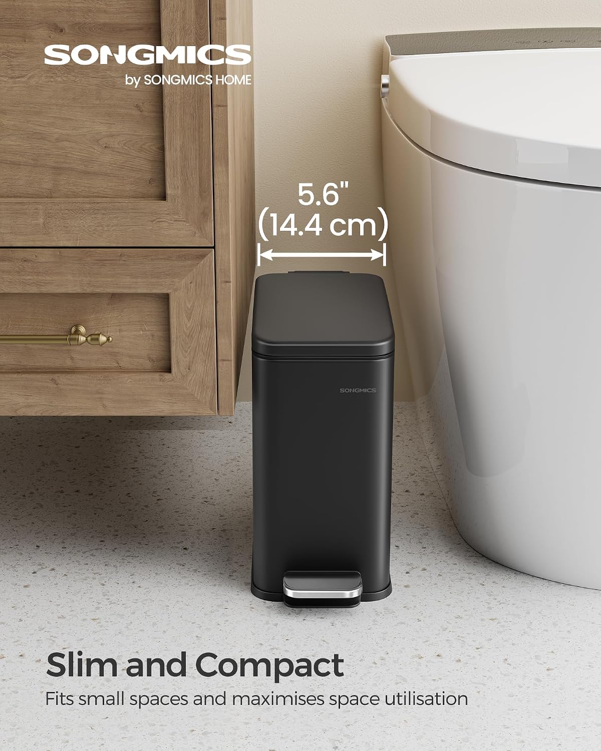 Detalle 2 de Narrow pedal toilet bin 5 L LTB560B05