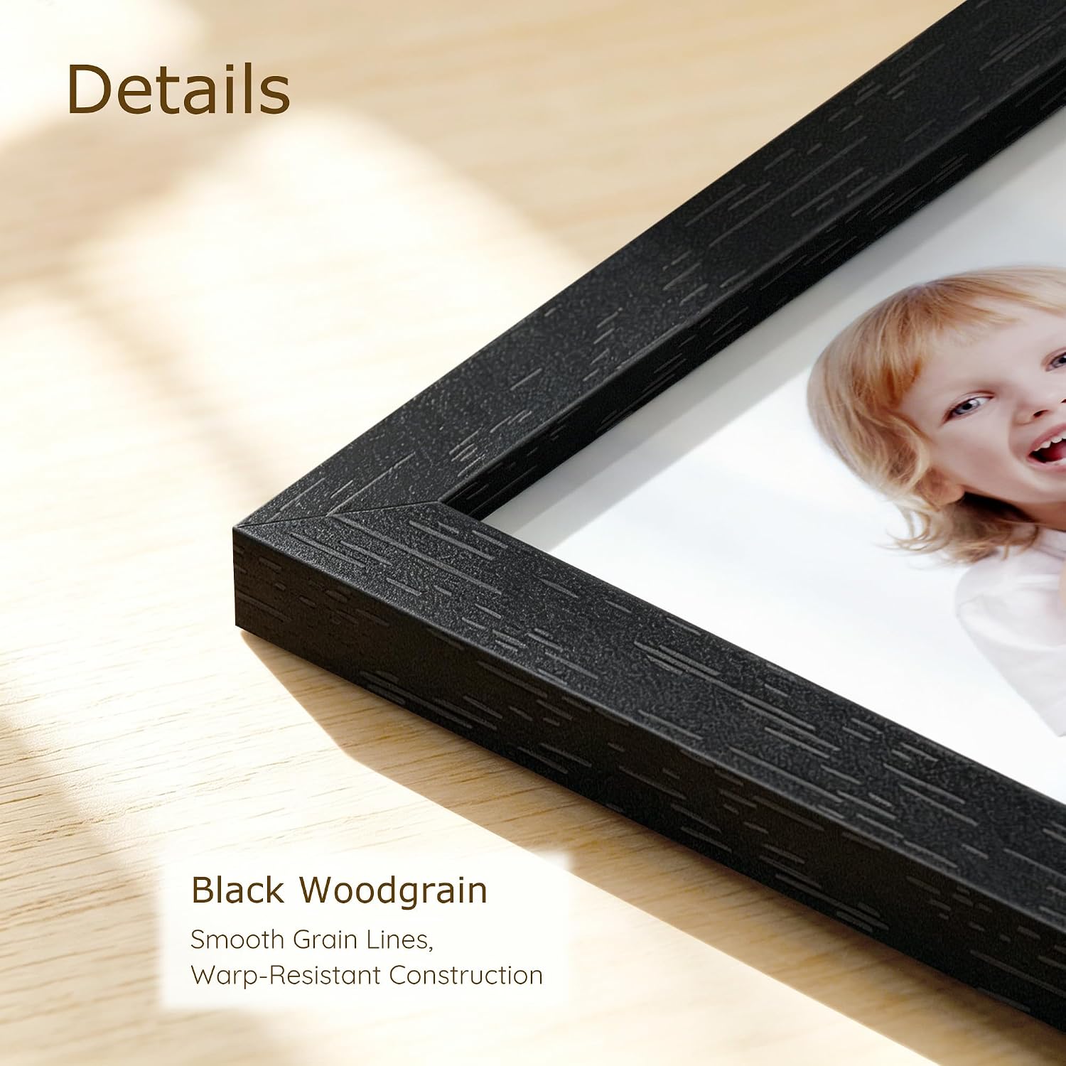 Detalle de Wiscet 8x10 Picture Frame Set of 16 — Black Woodgrain, HD Plexiglass