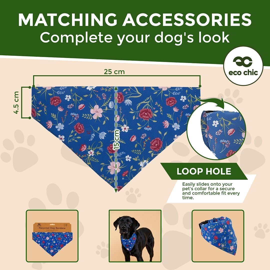 Thumbnail 2 de Eco Chic Recycled Dog Bandana (Floral Navy) — Washable Triangle Scarf for Pets