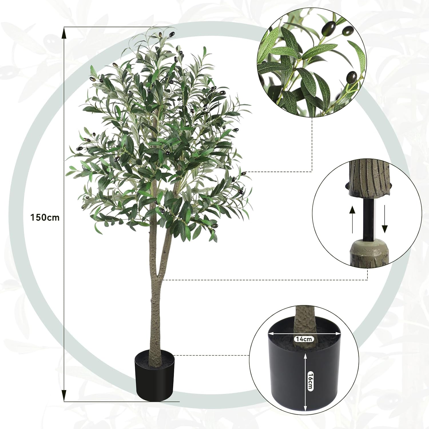 Thumbnail 2 de YOLEO 5FT Artificial Olive Tree 150cm