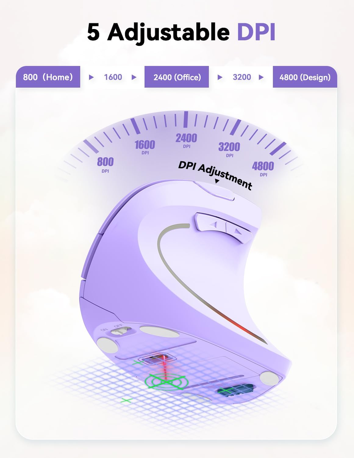 Thumbnail 1 de TECKNET Ergonomic Vertical Mouse (4800DPI) Wireless 6-Button Silent Purple