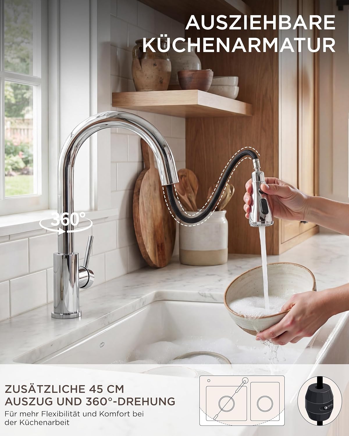 Thumbnail 3 de FORIOUS Küchenarmatur: Abziehbare Spültischarmatur mit 360° Schwung und Niederdruck