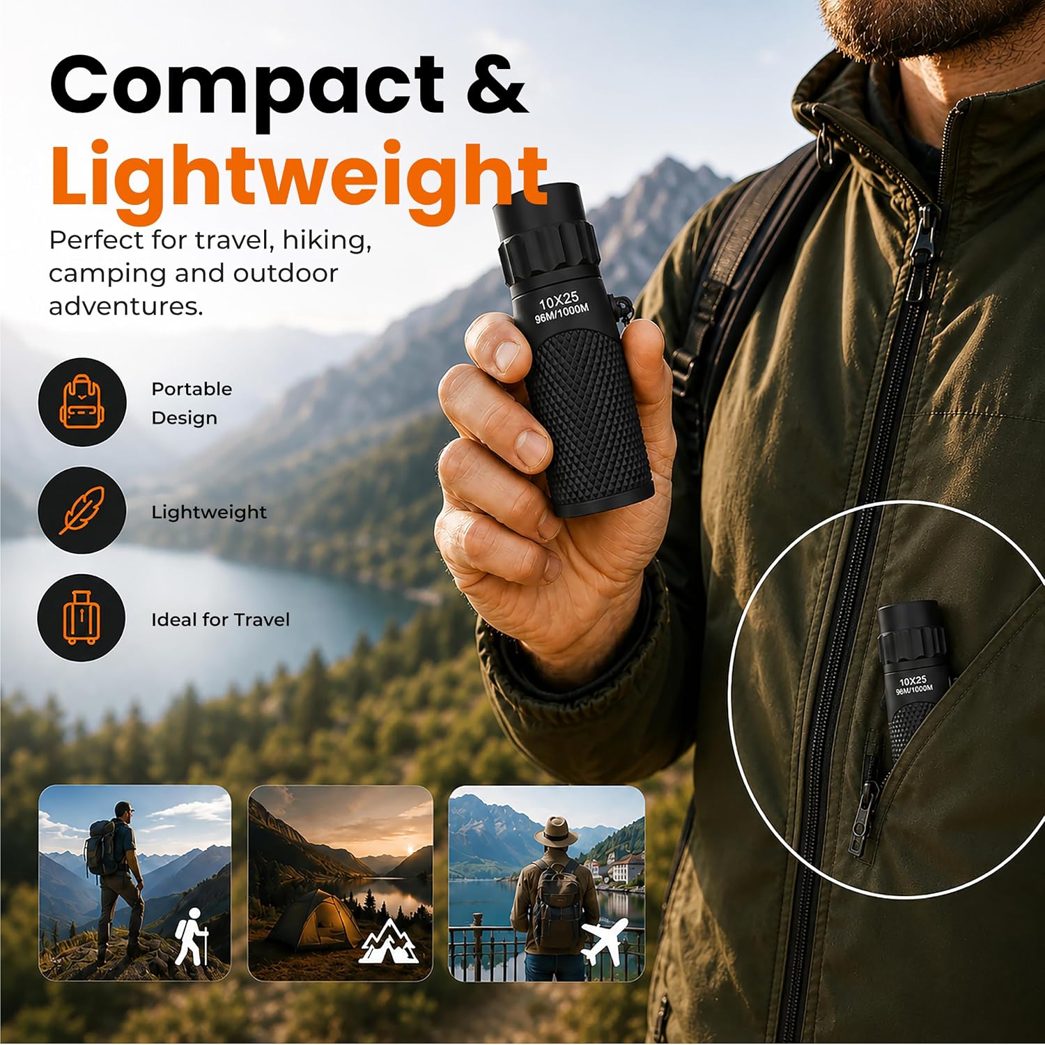 Thumbnail 6 de Technaxx TX-176 10x25 monocular for hiking, hunting, travel and bird watching