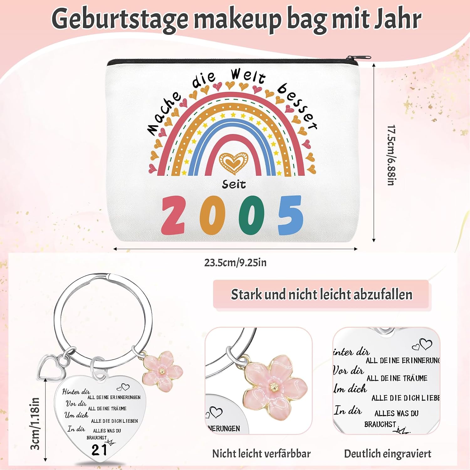 Thumbnail 1 de Shining She 21 Geburtstag Geschenk Set für Frauen – 2005 Geschenkideen mit Kosmetiktasche, Schlüsselanhänger, Spiegel und rosa Socken