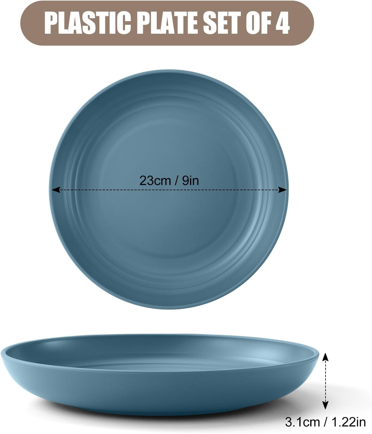 Detalle de Odoland Set di 4 Piatti da Campeggio 23 cm in PP – Leggeri, Riutilizzabili e Infrangibili