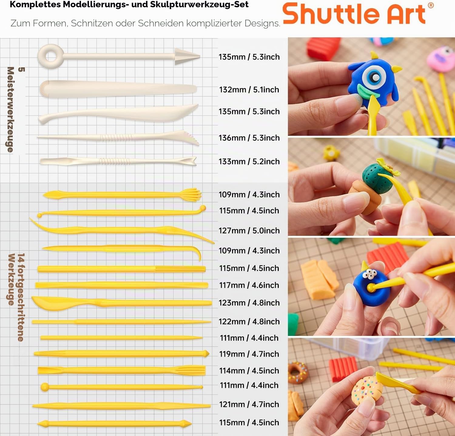 Detalle de Shuttle Art Polymer Clay Set – 60 Farben, 140 Teile Zubehör, 19 Schnitzwerkzeuge