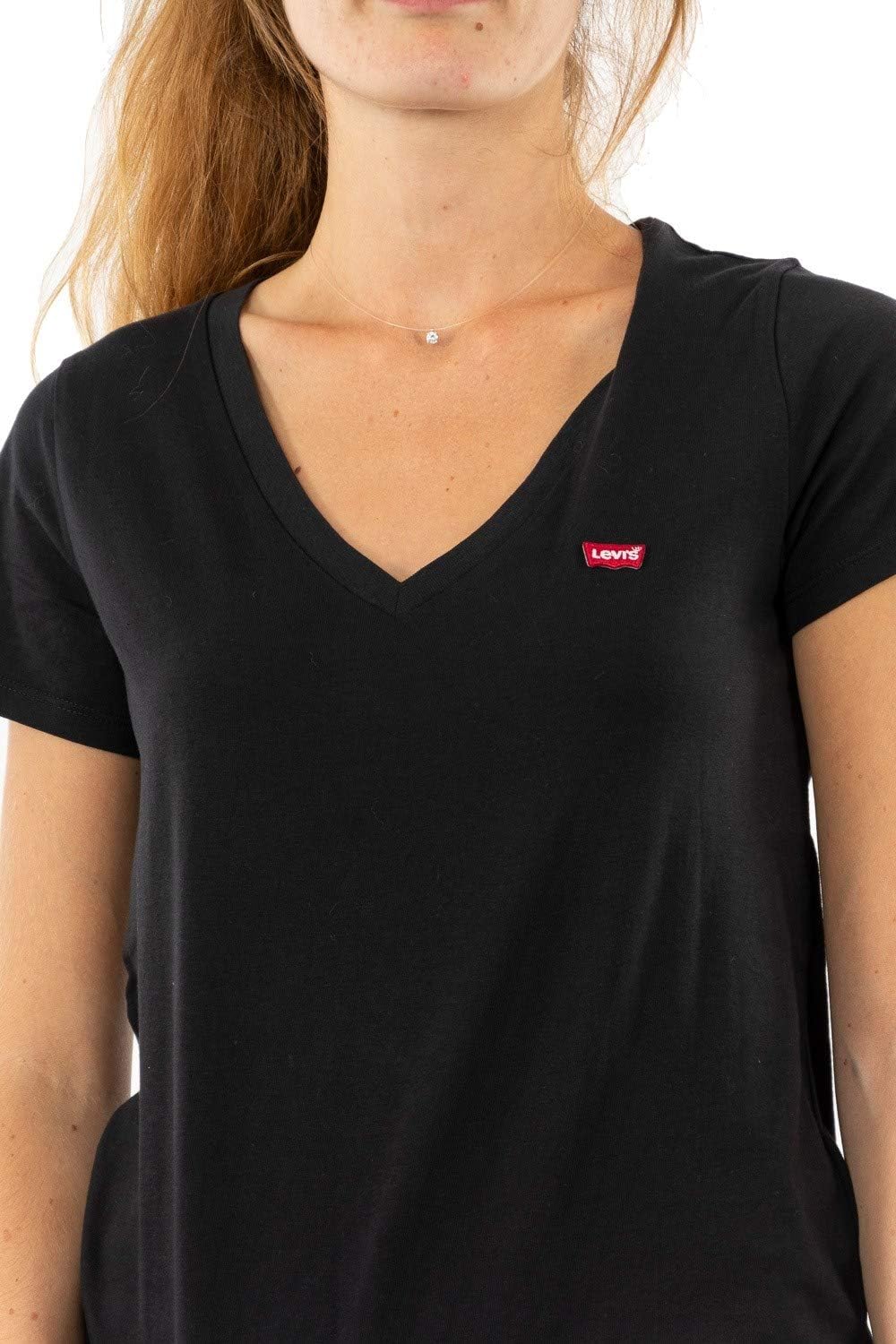 Detalle de Levi's The Perfect V-Neck Maglietta Donna, Chesthit Logo – Comfort e stile per l’estate