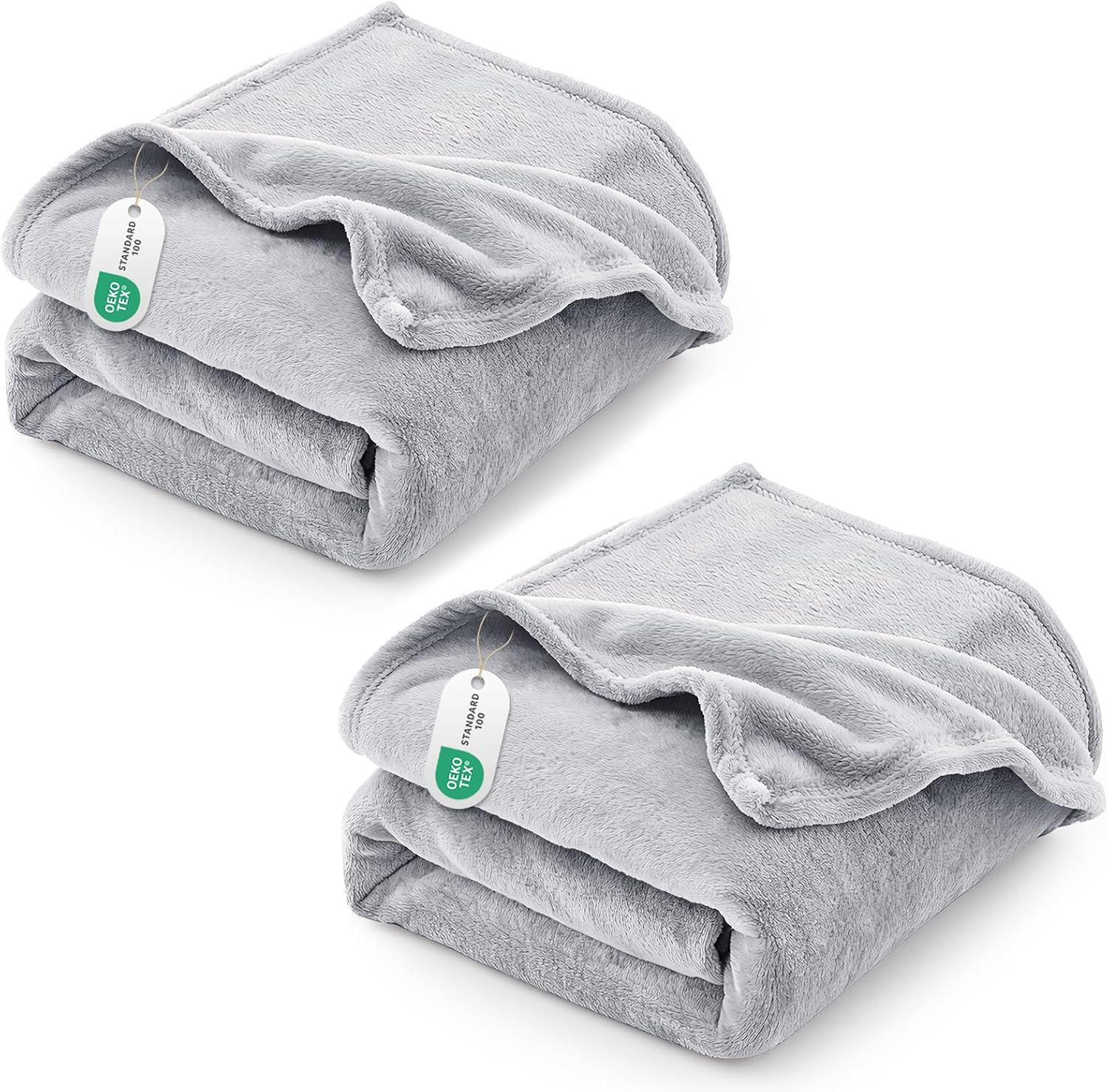 Detalle de CozyLux Kuscheldecke Flauschig 2er Set (150x200 cm) in Hellgrau – warme, leichte Wohlfühldecken aus Flanell
