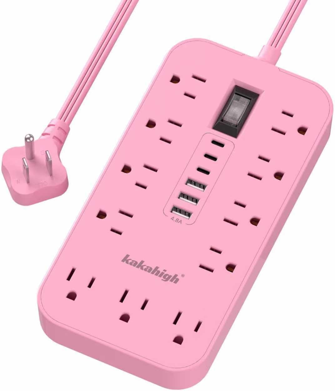 Detalle de kakahigh 808 Pink Power Strip, 11 AC Outlets, 6 USB Ports, 5 ft Cord