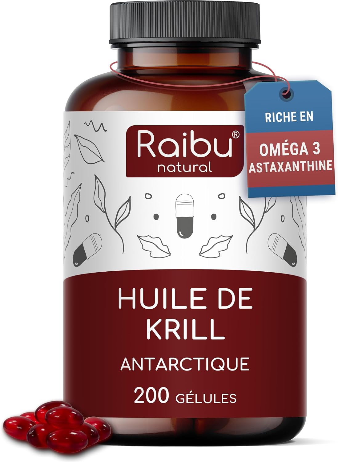 Huile de Krill d’Antarctique 200 Gélules – 1 200 mg/jour, astaxanthine, Oméga-3 (EPA/DHA) et phospholipides