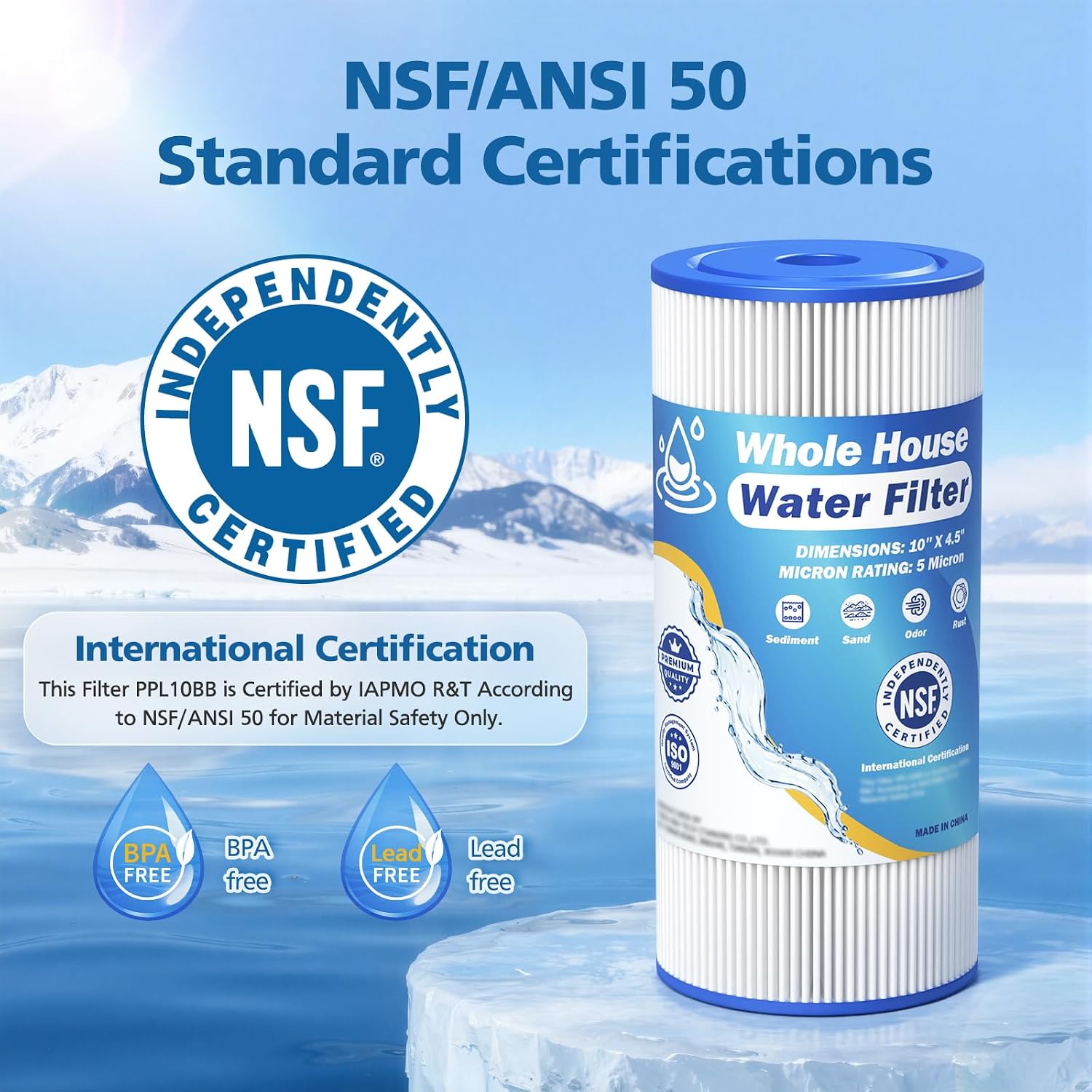 Detalle de 5 Micron 10" x 4.5" Whole House Water Filter Replacement (4-Pack) for GE FXHSC / DuPont WFHDC3001 and more