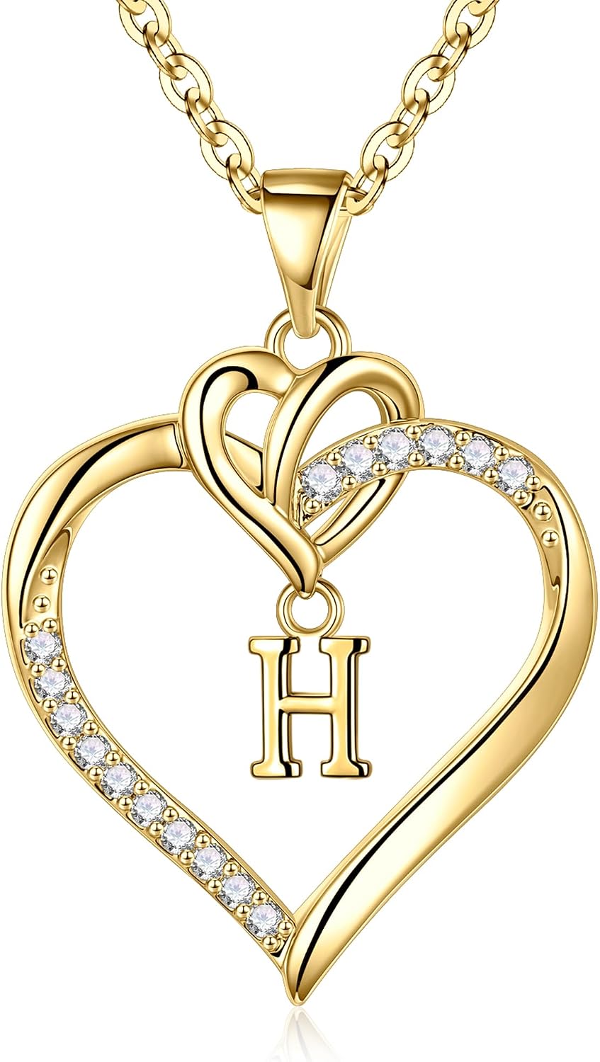 Thumbnail 6 de TINGN Collana con iniziale a cuore placcata in oro 14K con ciondolo CZ