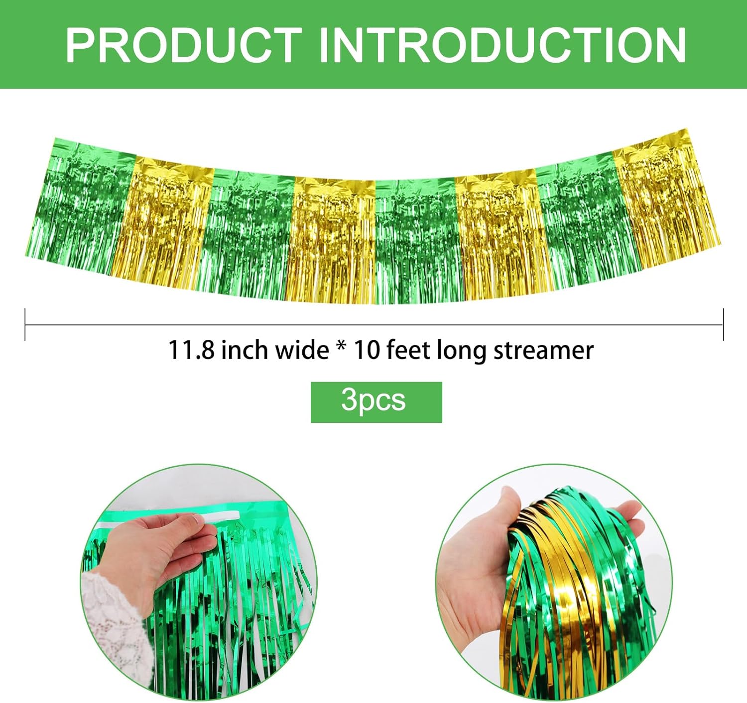 Thumbnail 1 de BEISHIDA 3 Packs Metallic Foil Fringe Garland – Green & Gold Tassel Banners (Total 30 Feet)