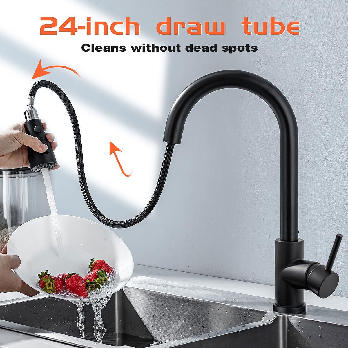 Detalle 1 de HASVREOG Kitchen Pull-Down Faucet Matte Black