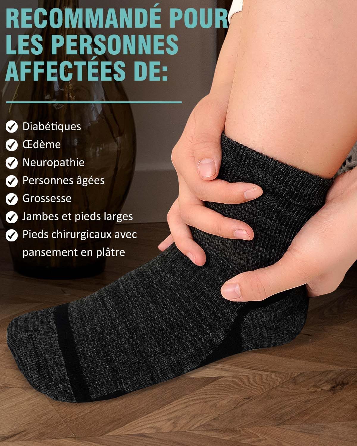 Detalle de ZFSOCK Chaussettes diabétiques sans élastique (bambou) sans couture — modèle extra large