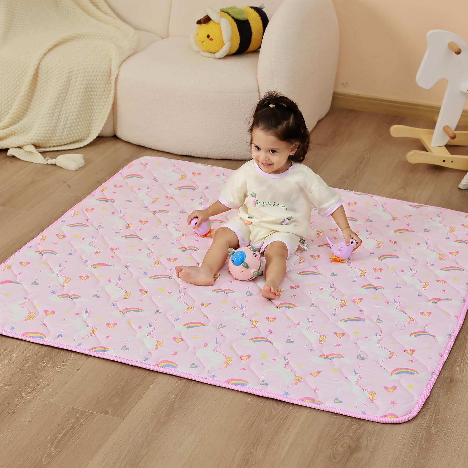 Detalle de Viviland 50" x 50" Baby Play Mat, Thick, Non-Slip, Machine-Washable, Pink Unicorn