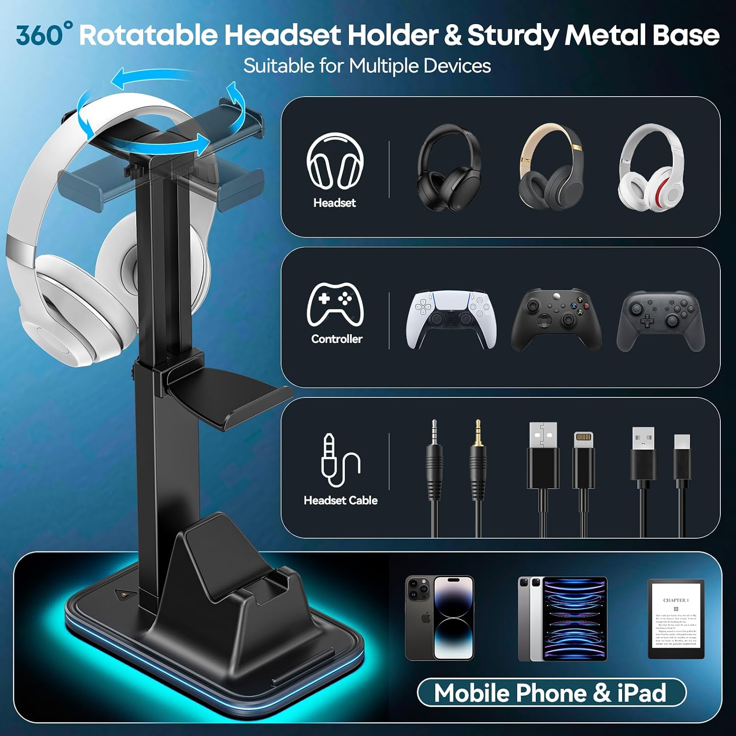 Thumbnail 1 de OIVO VGA DESIGN RGB Controller Stand with Rotatable Headset Holder and Phone Slot