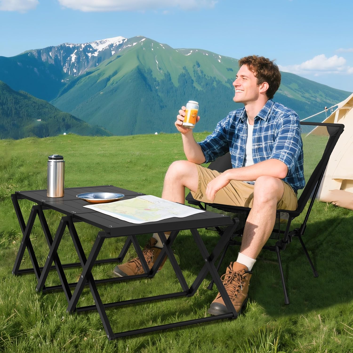 Detalle 2 de Hsundries 2 in 1 Aluminum Folding Camping Table with Chair — Portable Set 🎪