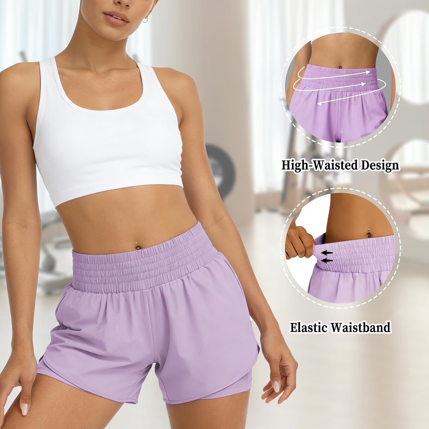 Thumbnail 3 de Gozina Women's 2-in-1 Running Shorts with Phone Pocket – Lightweight, Versatile & Secure