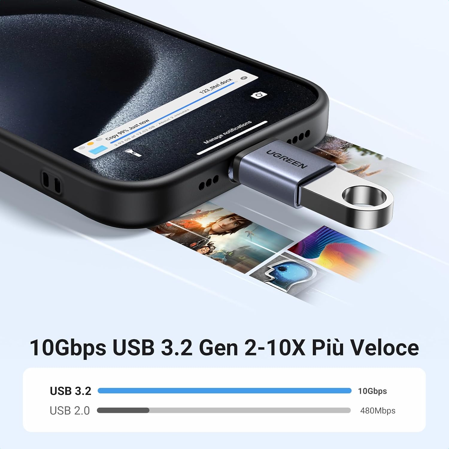 Detalle 2 de UGREEN Adattatore USB-C OTG 3.0 a 2 pezzi